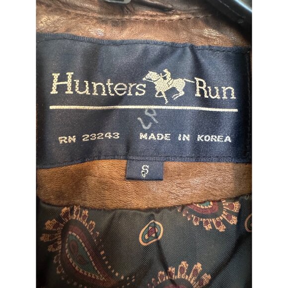 Vintage Hunters Run Brown Leather Jacket S Paisley Lining Button Details Korea - Picture 2 of 8